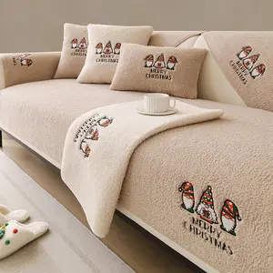 Christmas Sofa Cushion Set, Soft Plush Material, Santa Claus Pattern Sofa cover, Couch Covers, Non-Slip Bottom, Pet-Friendly, Durable, Home Decor
