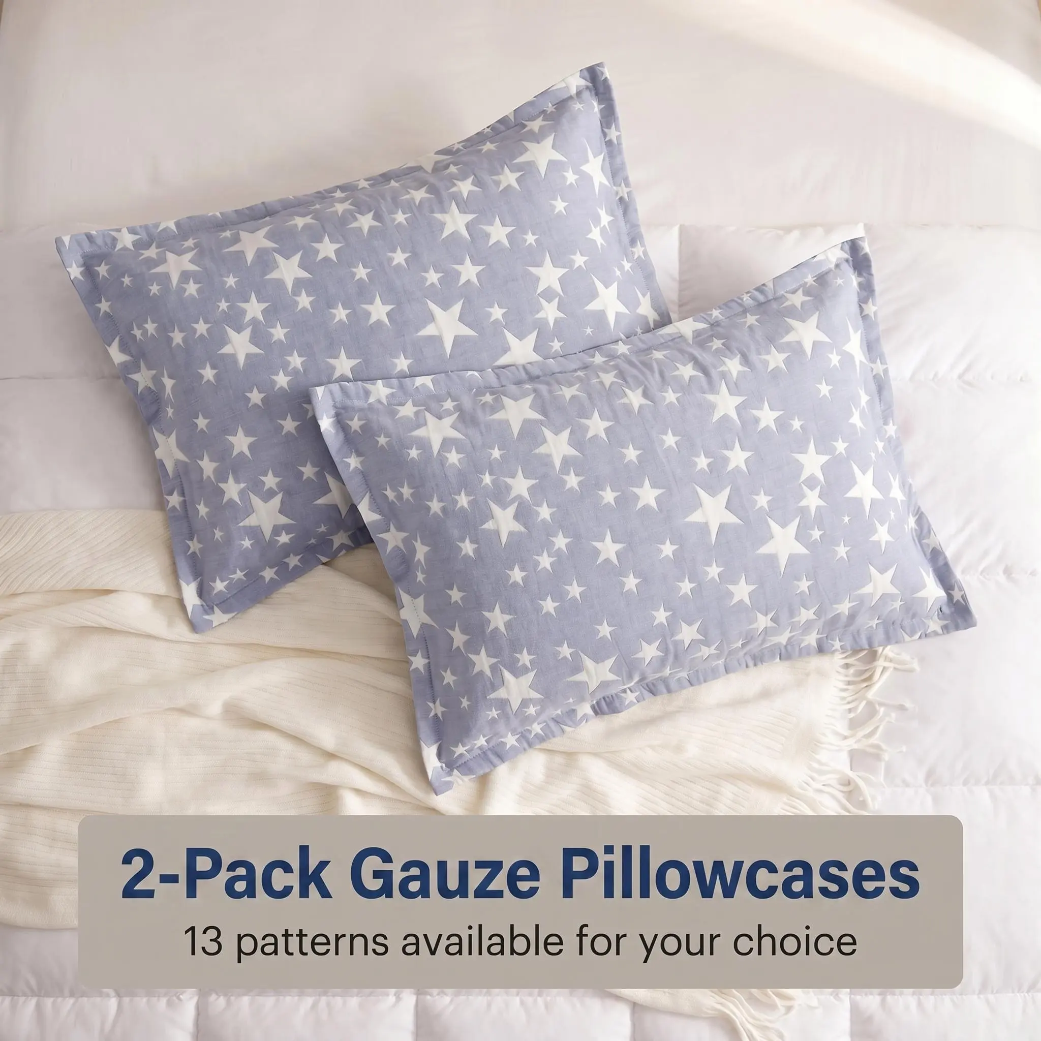 Bedsum 2 Pcs Muslin Cotton Pillowcase,Soft Breathable & Hypoallergenic, Care for the Skin,Bedding Accessories