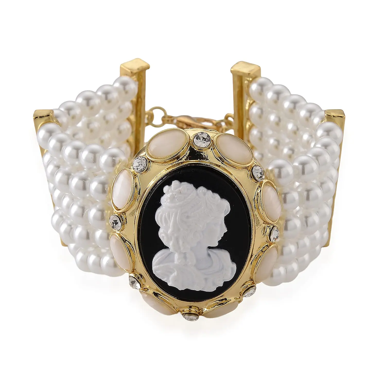 White Cameo and Multi Gemstone 3.00 ctw Bracelet in Goldtone (7-9In)