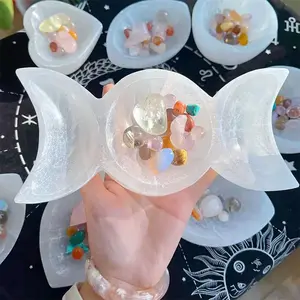 Selenite Candy Bowl, 1 Count Crystal Decorative Ornament, Natural Healing Crystal Collection, Unique Energy and Relaxation Healing Crystals for Meditation