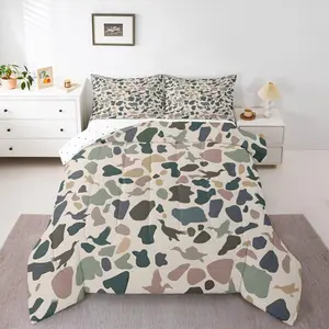 Feelyou Vintage Wild Mallard Duck Microfiber Bedding Set - Queen Size Army Camouflage Rustic Hunting Quilted Duvet, Soft Breathable Blanket for Kids’ Room Decor