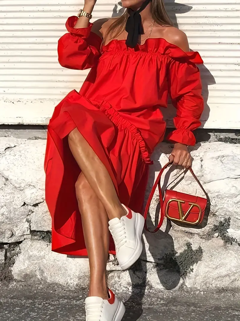 red off shoulder dress fashion nova - TikTok Shop
