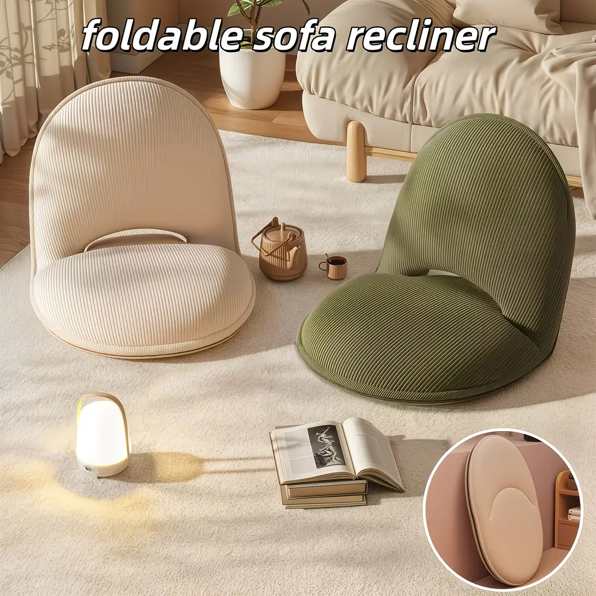 5-Position Adjustable Armless Floor Chair with Back Support - Foldable Corduroy Thick Tatami Seat, Ergonomic Easy-Fold Cushion, Adjustable Folding Lounger, Pre-Assembled Metal Frame for Gaming, Reading, Living Room Adjustable Reclining Modern Sleeper Chai