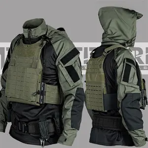 Black gray version tactical top combat clothing spring and autumn long sleeved wind frog suit pants set jacket guard