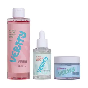 VERTTY Tea Tree Daily Balance Trio Set - Vegan Certified Toner, Hyaluronic Serum, & Cream for Sensitive Oily Skin - 250ml Toner, 45ml Serum, 60ml Cream