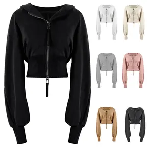 Cropped Hoodie Women Zip Up Long Sleeve Sweatshirts Casual Fashion Hooded Workout Jacket Crop Top bubble hoodies