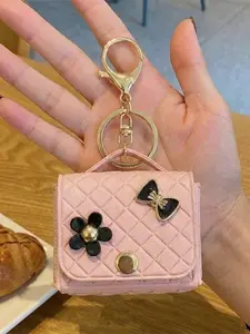 Cute Bluetooth-compatible Earphone Case Keychain, Mini Leather Wallet Pendant, Casual All-Season Accessory, Perfect for Women, Flower, Cute Design