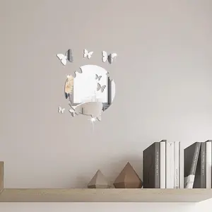 Butterfly Pattern Wall Sticker, 5 Counts/set Acrylic Mirror Wall Decal, Wall Decals Set, Self Adhesive Wall Decor for Home Living Room Bedroom