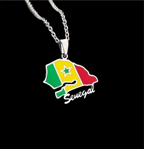 Senegal Map Chain Necklace  Stainless Steel National Flag