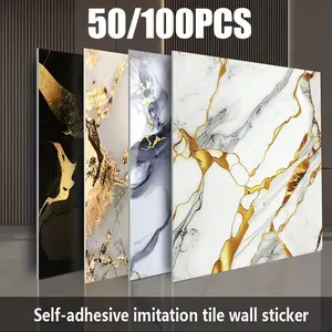 50/100pcs 11.8x11.8 Inch Self-Adhesive Marble Tile Wall Decals, Waterproof Wallpaper for Bathroom & Kitchen, Easy Clean 3D Wall Panels