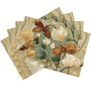 1/4/6pcs Floral Decor Placemats, Linen, Rectangular, Machine Washable, Thanksgiving Table Decor, Kitchen Aesthetic, Home Party Decor, Woven Fabric, Linen Cover
