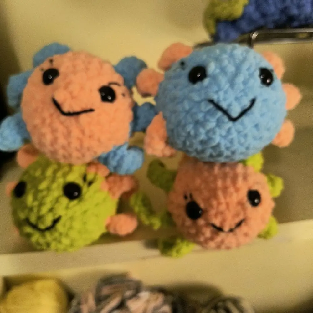 axolotls, handmade by me, variety of colors