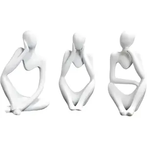 Resin Thinker Statue Decor,Abstract Style Sculptures,Collectible Figurines，Housewarming Gifts & Decorations,Home Office Bookshelf Desk Decor (White)
