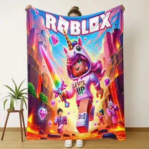 Roblox Theme Flannel Cozy Blanket, Multifunctional Blanket, Perfect for Naptime Office Camping Home Decor Skin-Friendly Multi-Purpose Shawl Throw