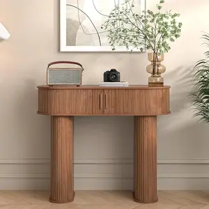 Round Console Table, Mid Century Modern Console Table, Sofa Table, Narrow Entryway Table for Hallway Living Room