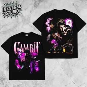 InkVerse Limited Edition Gambit XMen Comic Graphic Tee, Mutant Playing Cards Power Design T Shirt, Kinetic Energy Explosion Art, Oversized Streetwear Unisex Tee, Vintage Superhuro Style, Gift for X-Men Fans