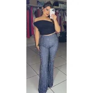 Womenswear Flare Rhinestones Pants - Stylish Design for Women, Comfortable Fit, Perfect for Any Occasion - Bottoms Stretchable Fabric Style Fashion