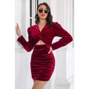 Twist Front Long Sleeve Mini Dress