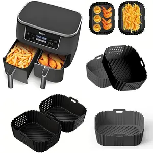 Silicone Heat Resistant Air Fryer Liner, 2 Counts Non-stick Air Fryer Liner with Handle, Durable Dishwasher Safe Air Fryer Accessories, Grill Accessories