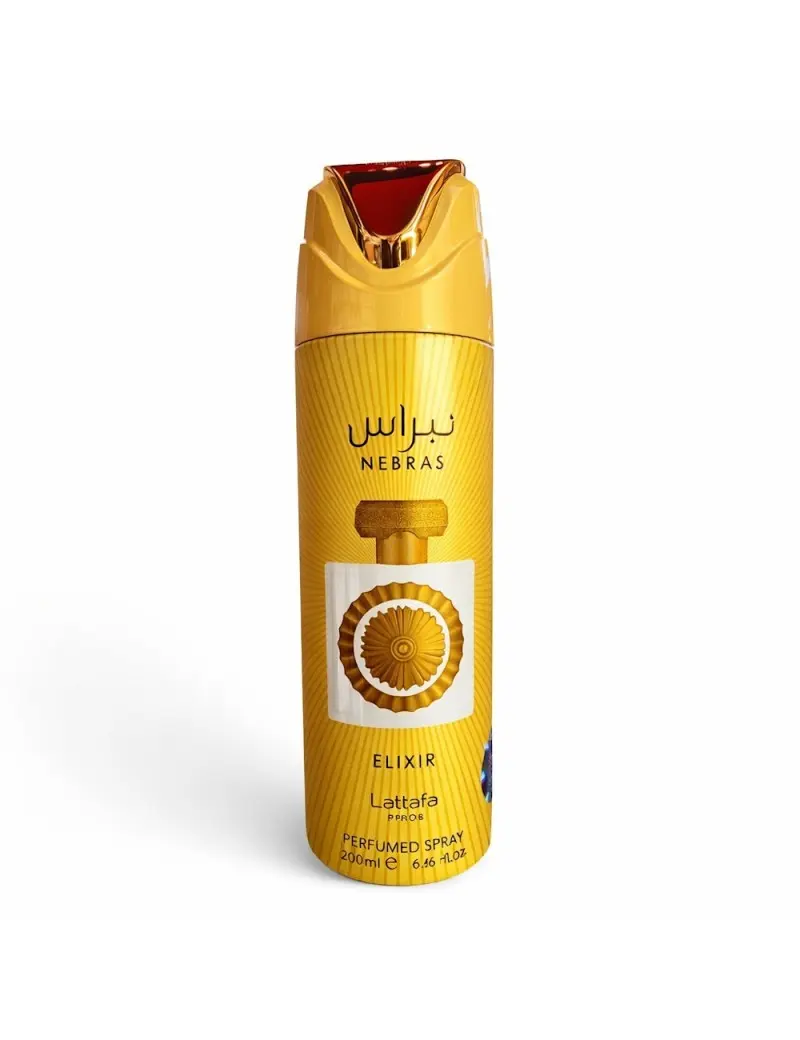 Lattafa Nebras Elixir Deodorant Spray - 200 ml/6.8 Fl Oz, Long-Lasting Fragrance Body Spray for Men, Sugar-Infused Cosmetic Cream Body Care Product with Smooth Finish