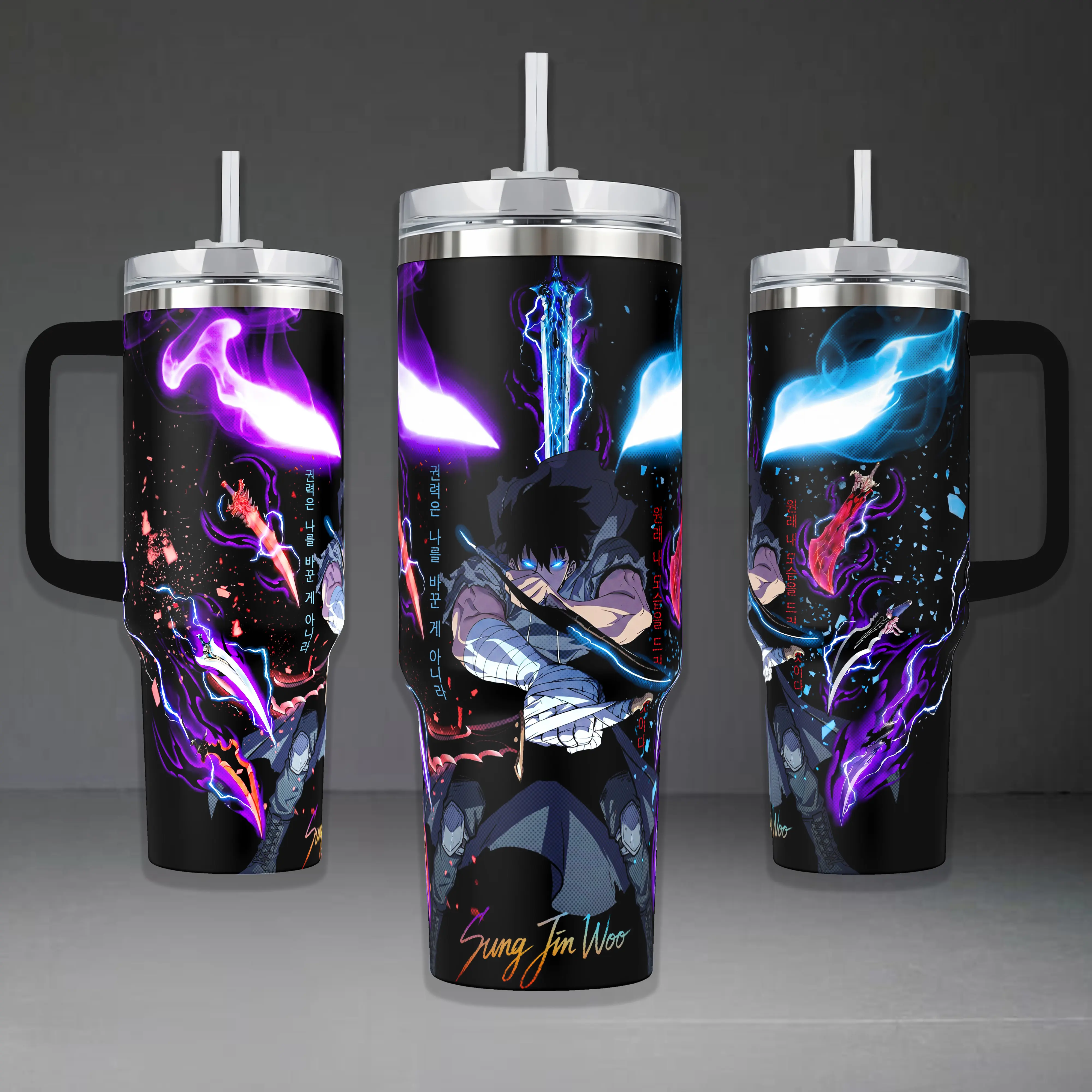 Sung Jin Woo Arise Insulated Tumbler - Solo Leveling Shadow Monarch 40oz Portable Bottle with Handle, 20oz Stainless Steel Flask with Lid, Anime Fantasy Otaku Gift, Insulation, Bottles