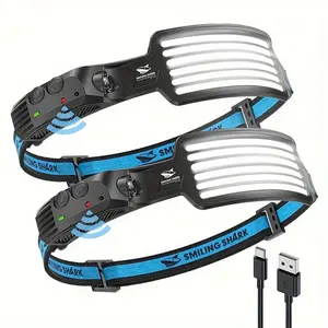 Smiling Shark Rechargeable Headlamp, 2 Pack Wide Angle 6*White Light The Brightest LED Head Lamp With Motion Sensor Headlight For Camping Hiking Outdoor, Head-Light-LED-Lamp