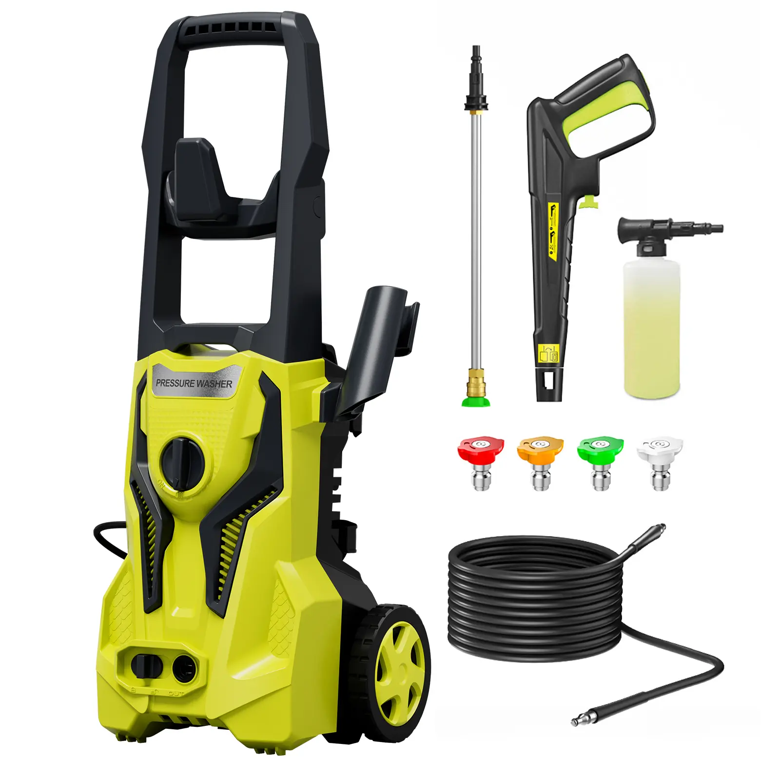 4200 PSI MAX Home Electric Pressure Washer 2.5GPM, Portable Power Jet Cleaner Equipped with 25 FT Hose Reel 4 Interchangeable Nozzle & Foam Cannon, for car, home, driveway, yard, outdoor, gutter, pool, brick Cleaning