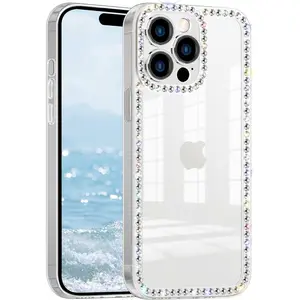 Phone Cases iPhone 17 Pro Max 16 15 14 13 12 Pro Max Plus Case Clear Bling Diamond Rhinestone Cute for Girls Women Girly Case Glitter Shiny Sparkle Gem Design Soft Silicone Luxury Fashion Protective 3D Phone Case for iphone 17 Pro Max