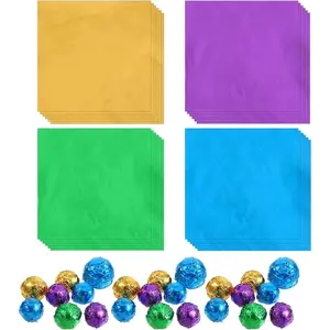 400 Pcs Candy Wrapper, 4 X 4 in Chocolate Bar Foil Wrappers for Homemade, Gold Foil Squares Wrapper for DIY Wrapping Packing Gifts (Gold Purple Green Blue)