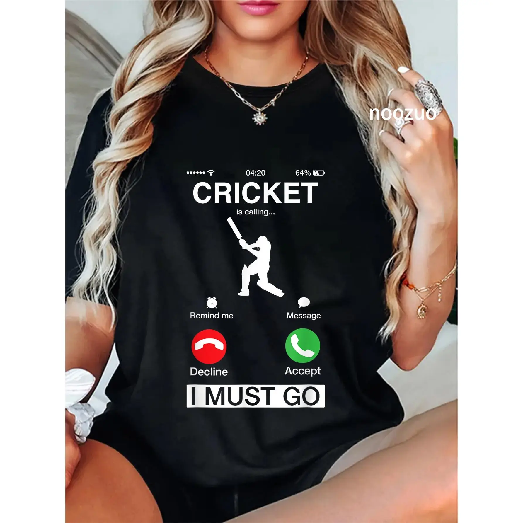 Women's Casual Graphic T-Shirt with 'Cricket Is Calling' Funny Print, Short Sleeve 100% Cotton Top for Everyday Wear, Shortsleeve, Tshirt, Vintage, Humorous, Streetwear, Round Neck, Playful Vibe, Clothes, Cute