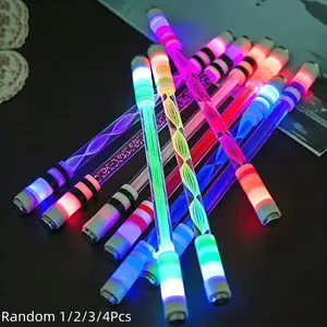 Random Color Glowing LED Spinning Pen, 1/2/3/4 Counts Rolling Stress Relieving Toy, Fidget Gadget, Stress Relief Gadgets, Stress Relieving Accessory, Perfect Pocket-sized Gift for Halloween Thanksgiving (no Writing Function)