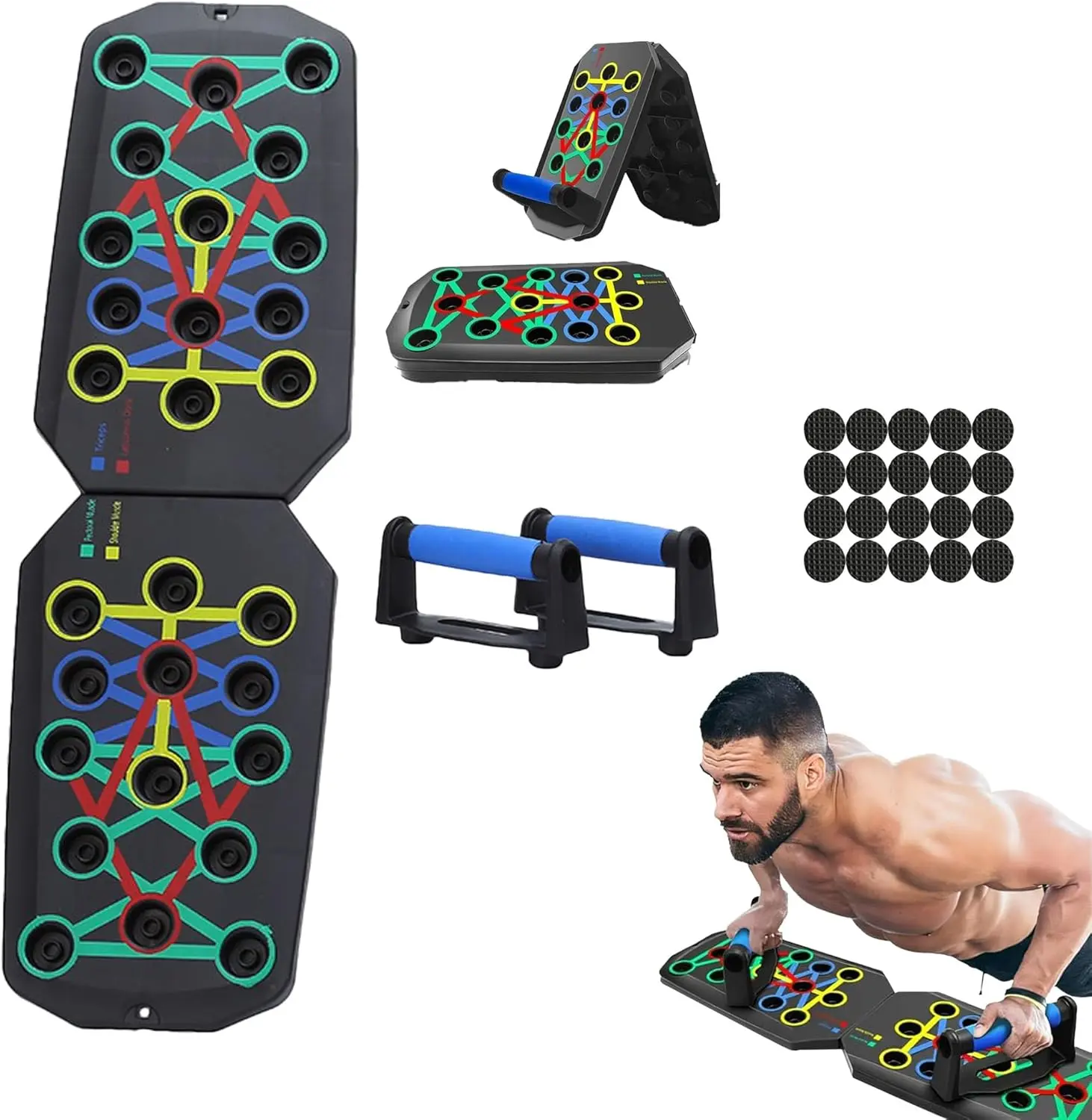 Push-up board, 20 in 1 Exercise Pushup Bar HandlesFoldable Home Workout Equipment with Color-CodedSystem Multi-Functional Pushup Stands for StrengthTraining, Chest, Arms & Core, Portable Gym for Men &Women Fitness Accessories