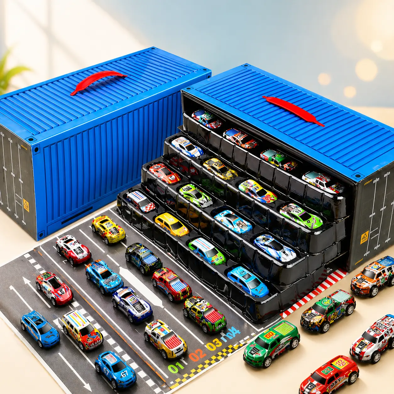 48 Pack Die-Cast Toy Cars for Kids, Mini Metal Race Car Set with Storage Container Display Case, Assorted Vehicle Toys Gift for Boys Girls