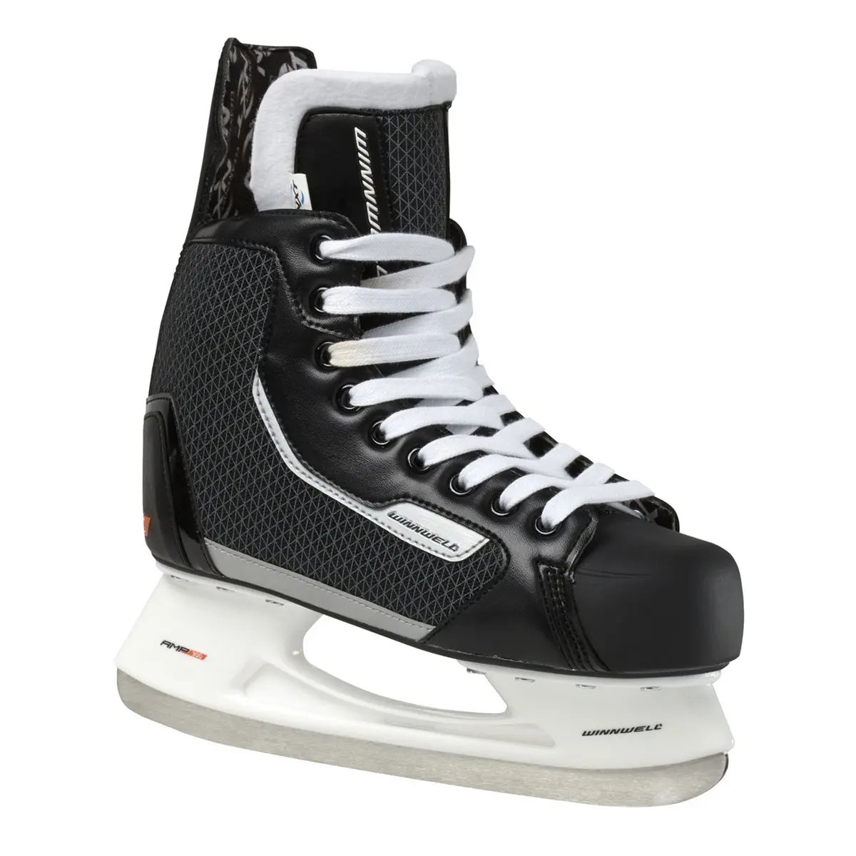 Winnwell AMP300 Youth Ice Skates, Stainless Steel, Nylon, Felt Tongue, Cleansport NXT Odor Control, for Casual Skating & Pond Hockey, Learning To Skate, Molded Top Cap, Pond Ice Hockey, Synthetic, 1 Pair