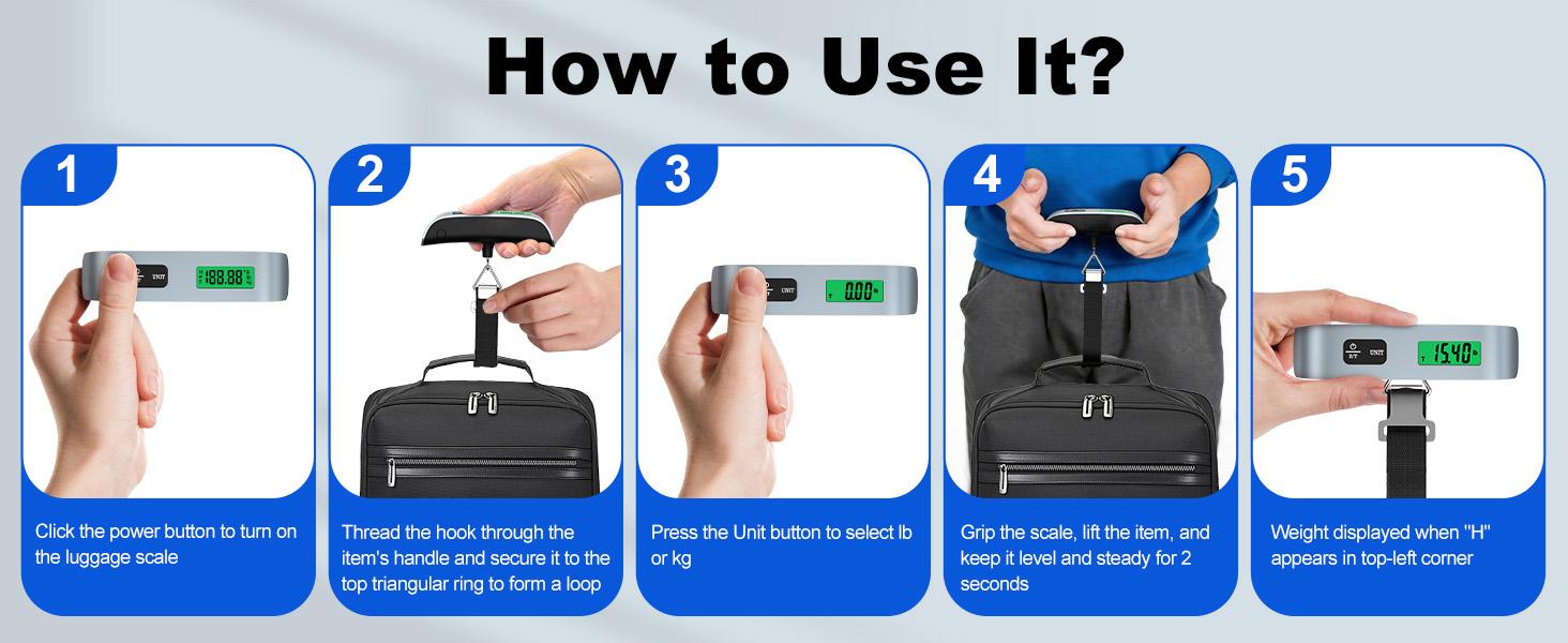 Digital Hanging Luggage Scale with Backlit for Travel, Portable Handheld Suitcase Weight Scale with Hook, 110 Pounds