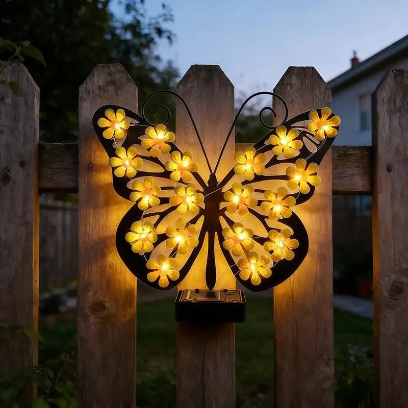 Outdoor Decorative Solar Light, Solar Led Lights, Metal Butterfly Wall Art, Waterproof Fence Decoration, Garden Lights, Outdoor Lighting, Hanging Ornament for Garden, Patio, Porch and Yard, Gift for Women