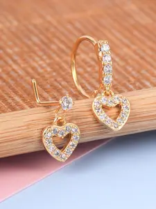 Rhinestone Decorated Nose Ring, Elegant Heart Shaped Nose Studs for Women & Men, 2024 New Minimalist Aesthetic Jewelry As Gift Jewellery