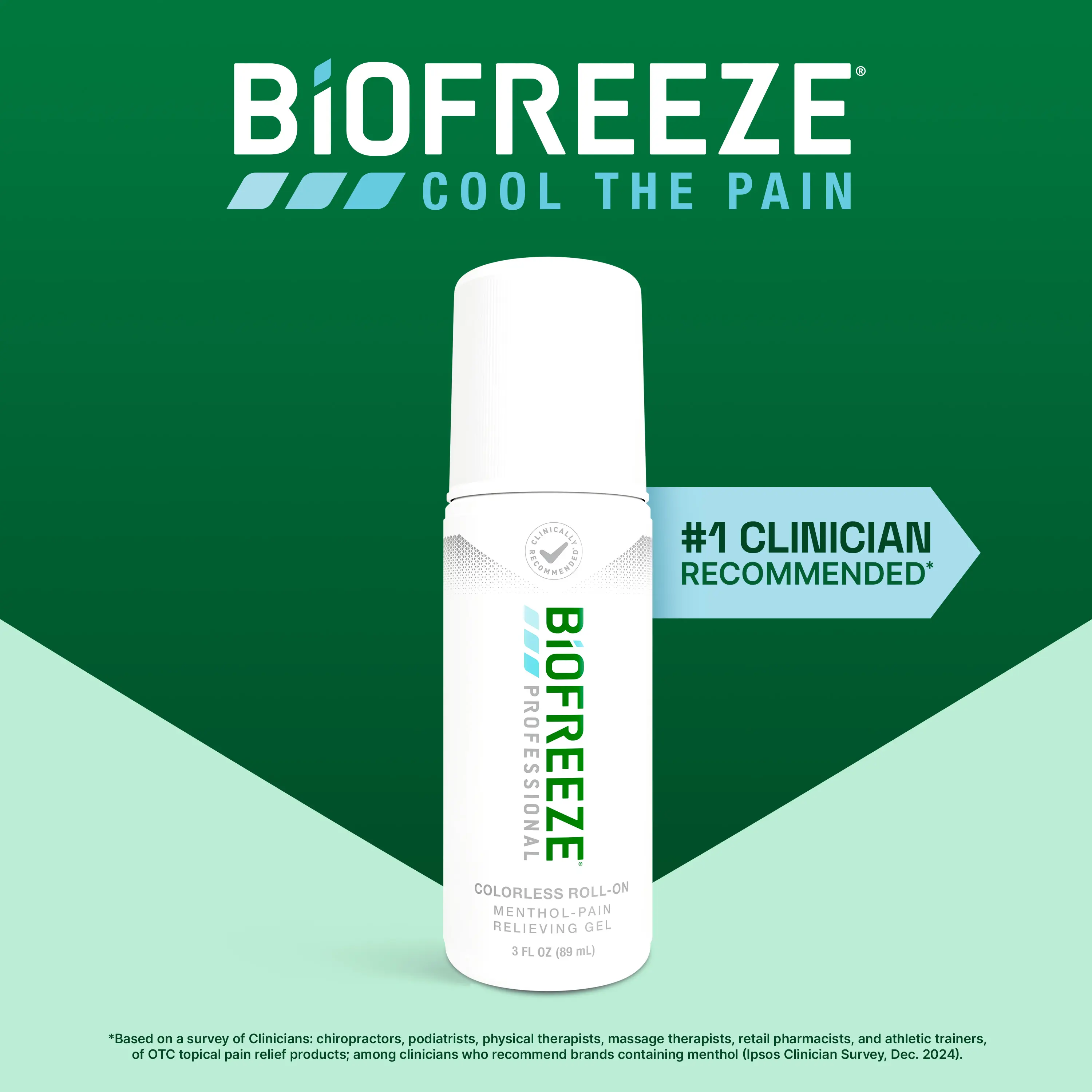 Biofreeze Professional Colorless Pain Relief Roll On, Knee & Simple Backache Relief, Arthritis Pain Reliever, Neck Pain Relief, Cooling Joint Pain, Roll-On Menthol Gel 3 Fl Oz