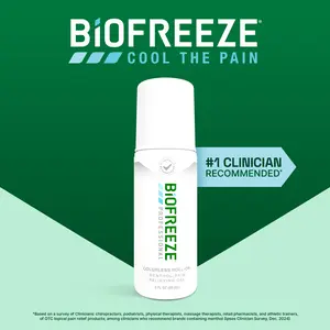 Biofreeze Professional Colorless Pain Relief Roll On, Knee & Simple Backache Relief, Arthritis Pain Reliever, Neck Pain Relief, Cooling Joint Pain, Roll-On Menthol Gel 3 Fl Oz
