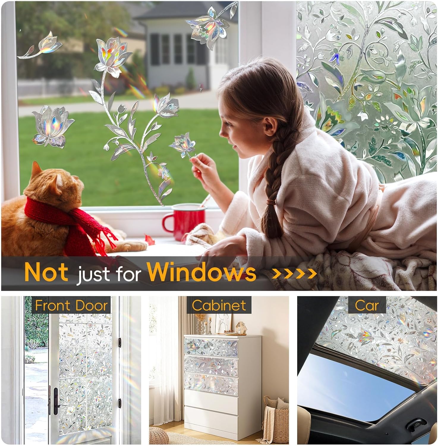 Dwersty Frosted Glass Window Privacy Film Decorative, Bathroom Window Privacy Film for Glass Windows Cover, Static Cling, Removable, Reusable, Anti-UV, Anti-Glare, 17.5" by 78.74"