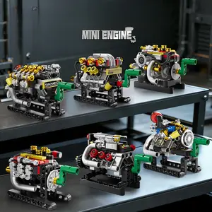 Mini Engine Building Block Set 2 Cylinder 4 Cylinder 6 Cylinder 8 Cylinder Turbo Engine Assembly Model STEM Mechanical Brick Toy for Boys Girls Kids Teens Adults Desk Display Birthday Children Day Gift Creative Building Kit