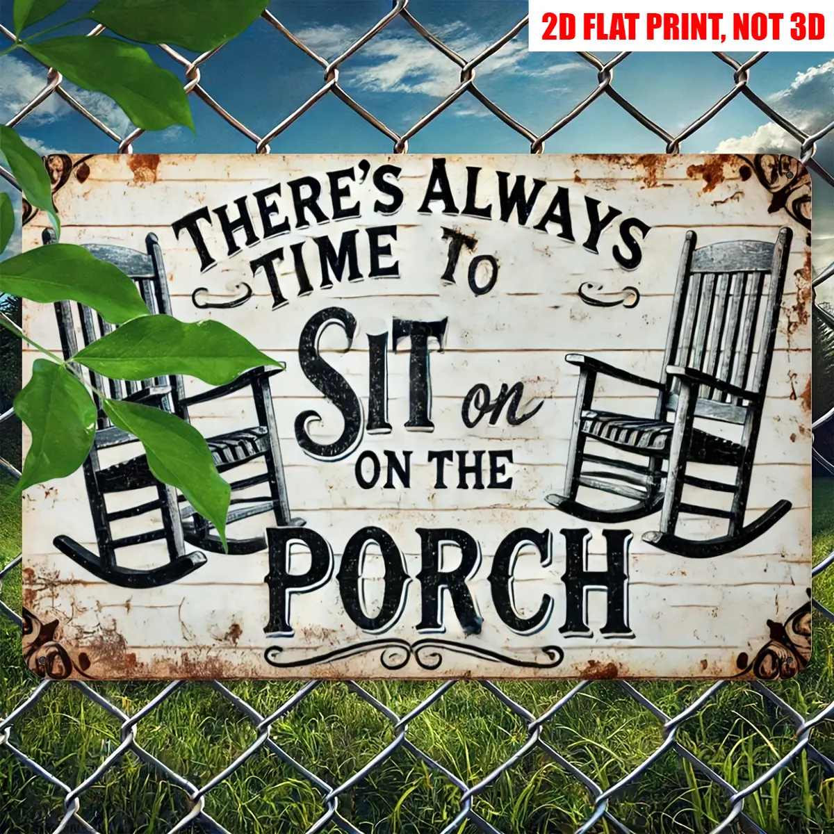 Vintage "Sit on The Porch" Rocking Chair Metal Sign - 8x12 Inch Rustic Wall Decor, Perfect for Patio, Garden & Farmhouse, Tin, Lightweight Wall Art Sign Yard Sign