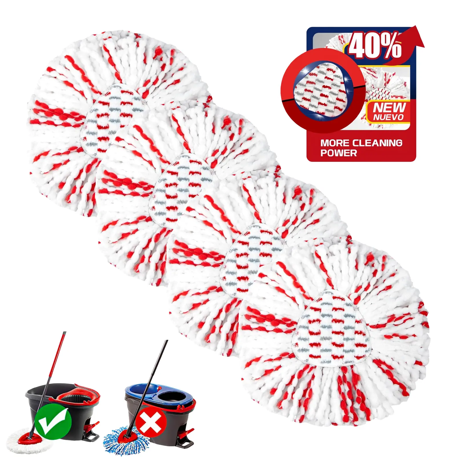 4 Pack Spin Mop Head Replacement | Mop Replace Head for Easy Wring 1-Tank System, 40% More Cleaning Power, Easy Cleaning, Microfiber and Machine Washable