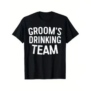graphic t shirts Groom's Drinking Team Shirt Funny Men Squad Bachelor Party T-Shirt, Comfortable Outdoor, Casual Top Casual Summer Wear | Crew Neck Tshirt, Men's Summer Clothes, Slightly Elastic, 100%cotton, S-XXXL