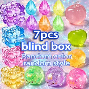 7-Piece Set - Bestselling Blind Box Sensory Stress Relieving Toy Sparkling Cute Malt Filled Elastic Toy (Random Style) Punipu Healing Product, Kawaii Squid Laser Powder Sparkling Crystal Water Feel Rebound, Sensory Fidget Relief