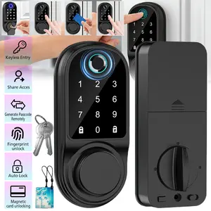 Smart Lock Door Handle with Semiconductor Fingerprint Keypad, 5 Unlock Modes, Anti-Peep Virtual Password, Tuya APP Remote Management, Keyless Entry Smart Door Lock