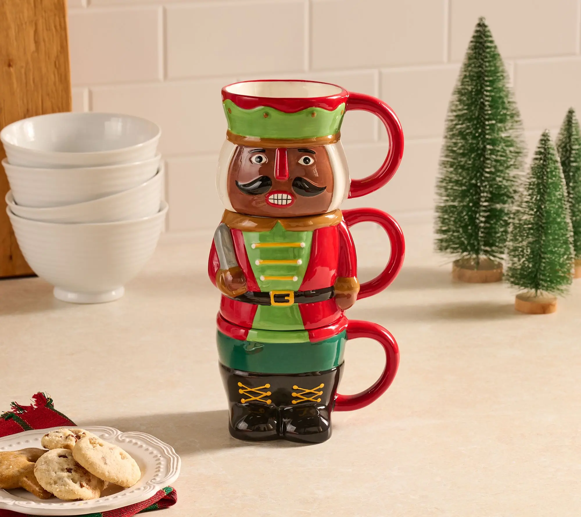 3pc Stackable Holiday Ceramic Mugs with Gift Box by Valerie