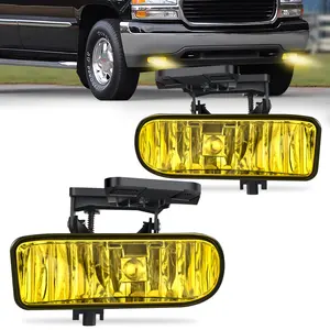 Nilight Fog Light Assembly Compatible with 1999 2000 2001 2002 GMC Sierra 1500 2500 2001-2002 Sierra 1500HD 2500HD 3500 2000-2006 Yukon Amber Lens Headlight Bracket Led Backlights, Car Light, Cars Accessories