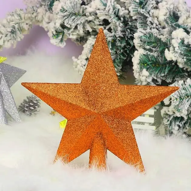 Glitter Star Tree Topper Christmas Decoration-6 Inch,Orange