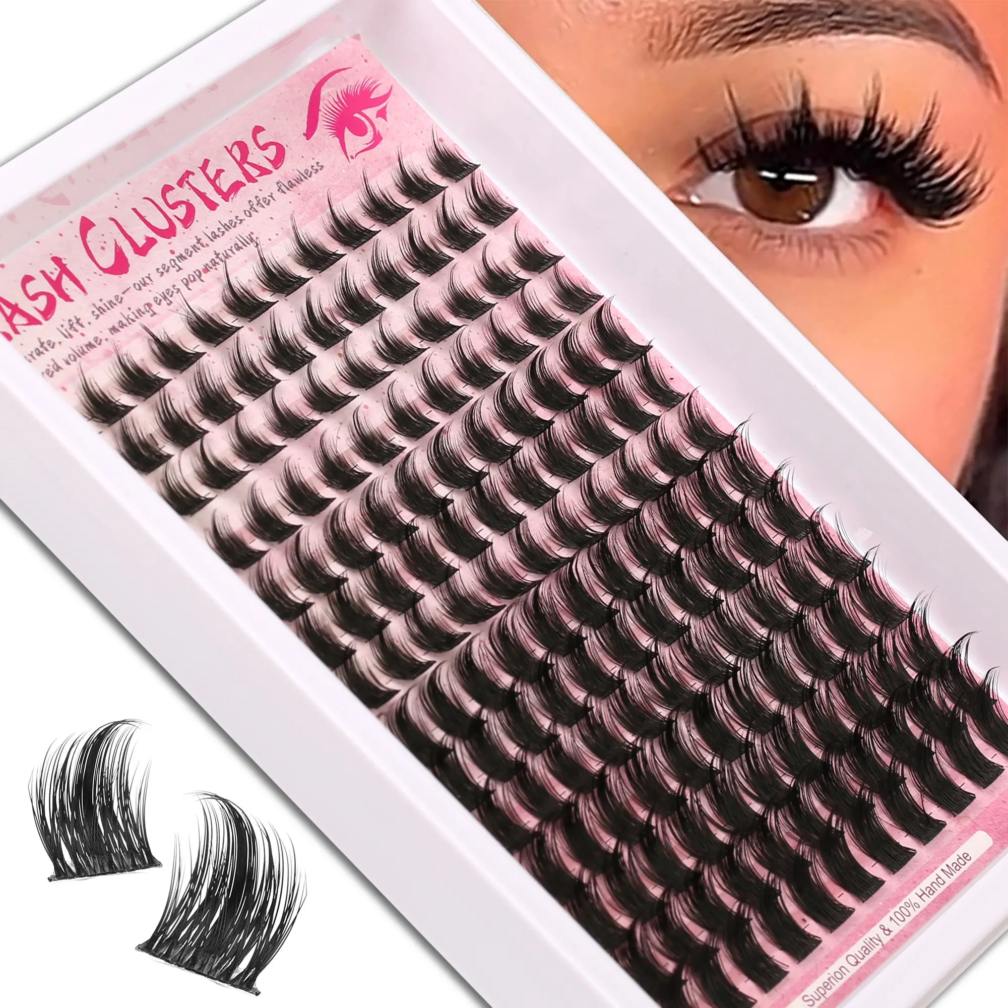 168pcs Fluffy False Eyelashes Cluster, DIY Cartoon Lash Clusters 8-18mm Wide Stem, Dense Voluminous Eyes, Soft Reusable Eyelash Extensions, Volume Lash Clusters
